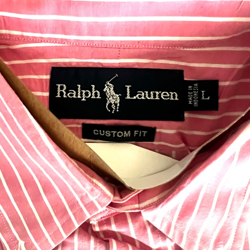 Ralph Lauren Men's Pink and White Button Down Striped Shirt